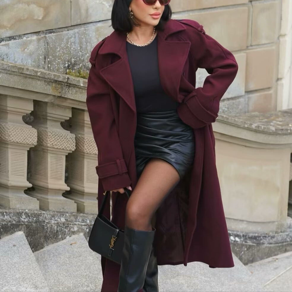 Elegant Burgundy Woolen Coat