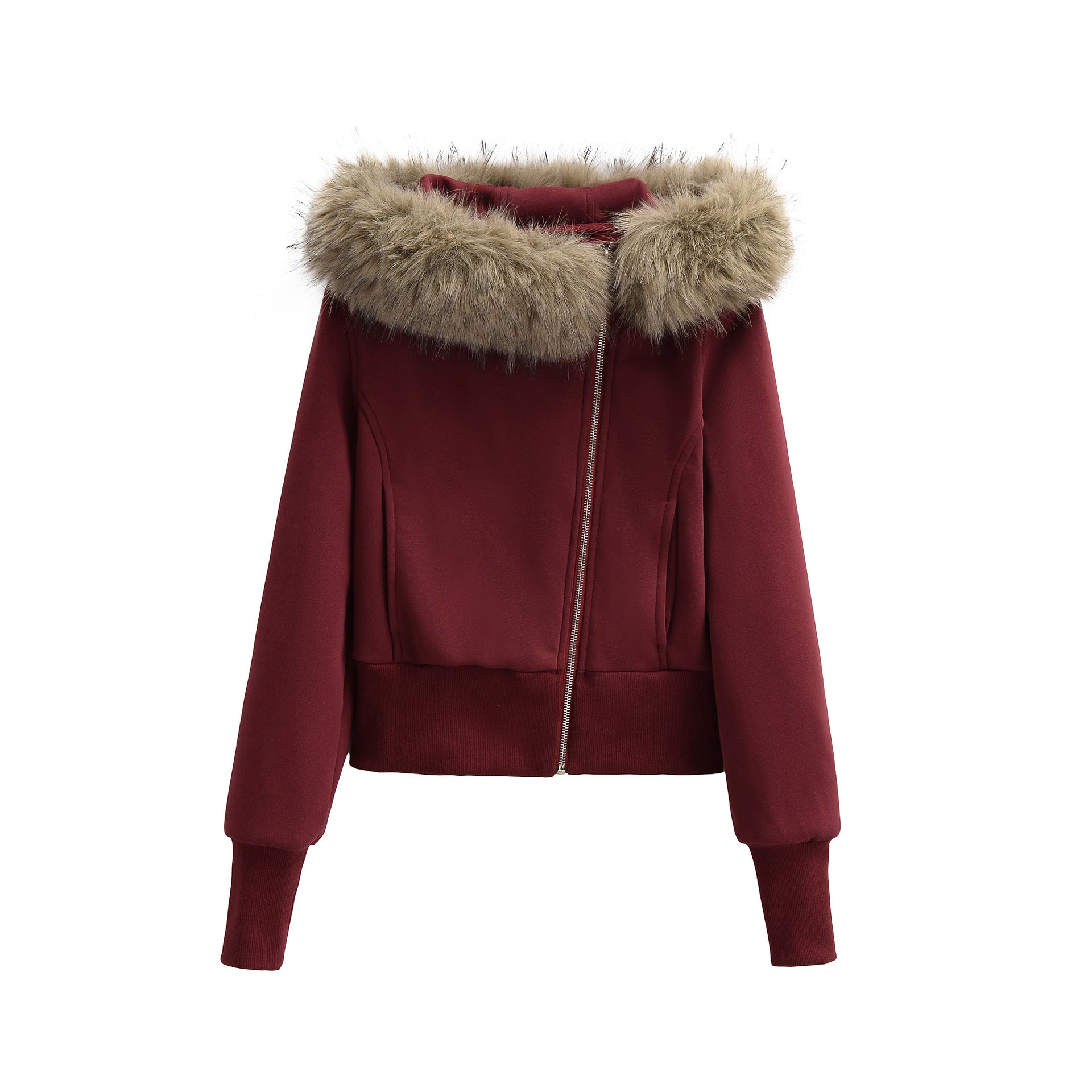 Women’s Zipper Hoodie Jacket with Big Faux Fur Hood