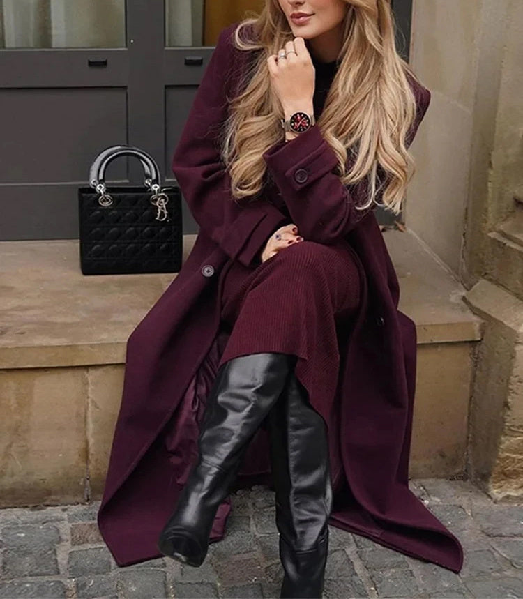 Elegant Burgundy Woolen Coat
