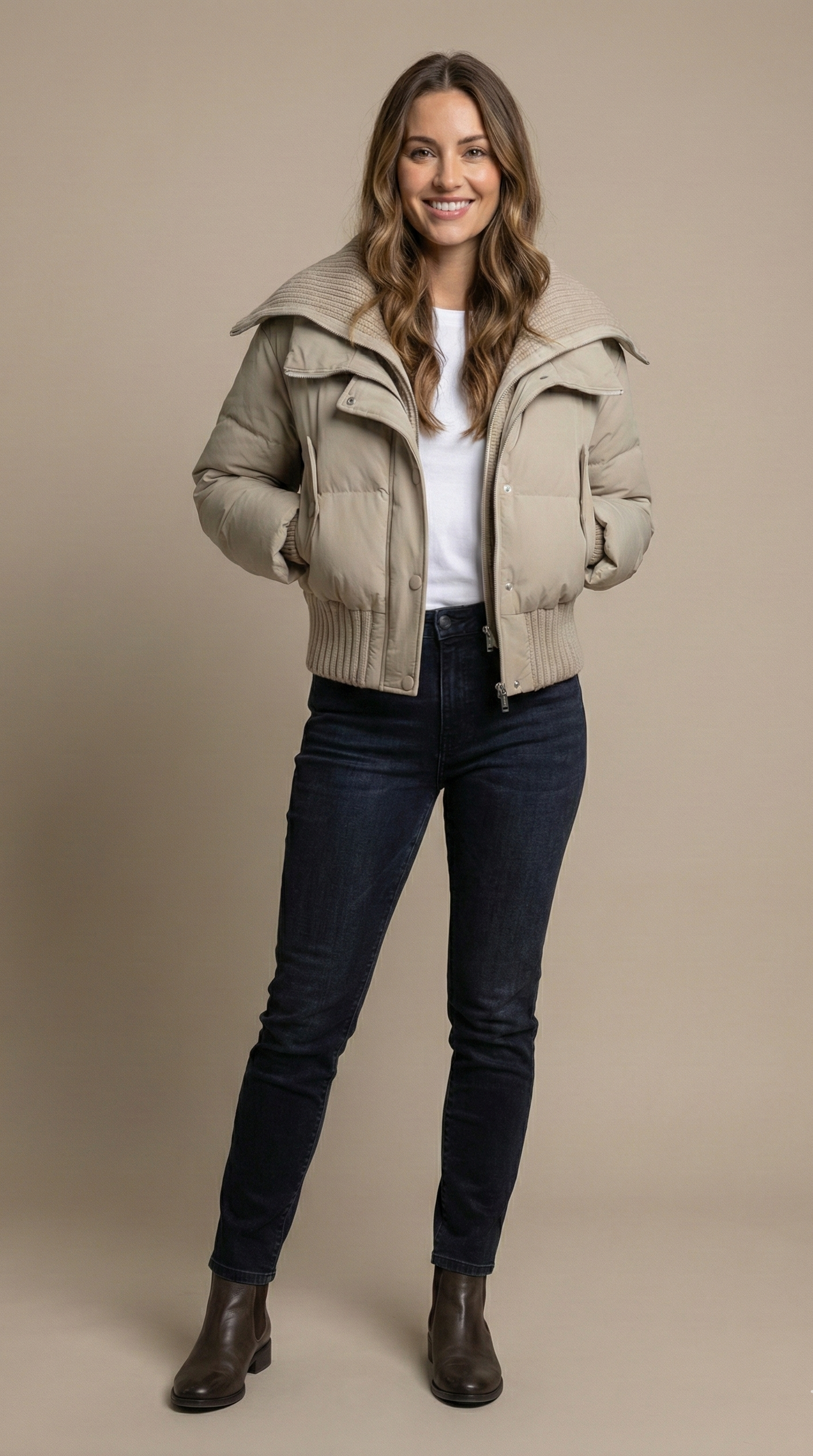 Knit-Trim Padded Bomber Jacket