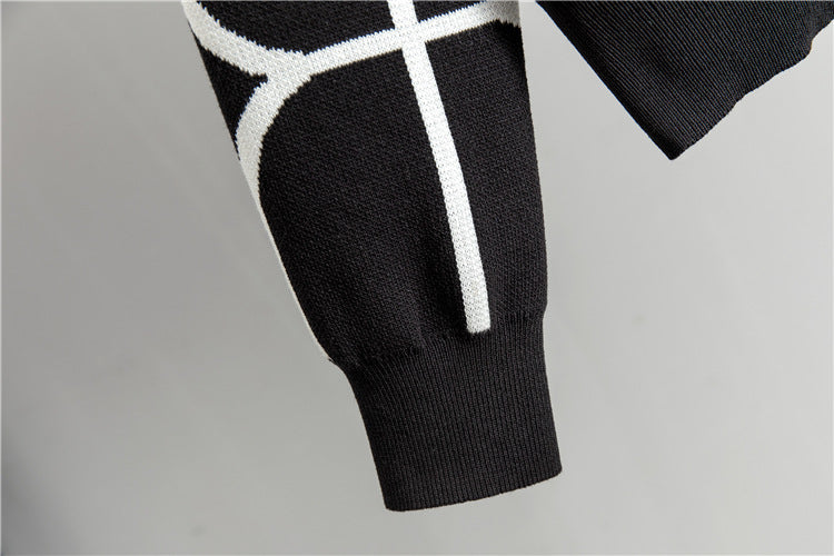 Knitted Geometric Cardigan & Wide Leg Pants 2 Piece Set