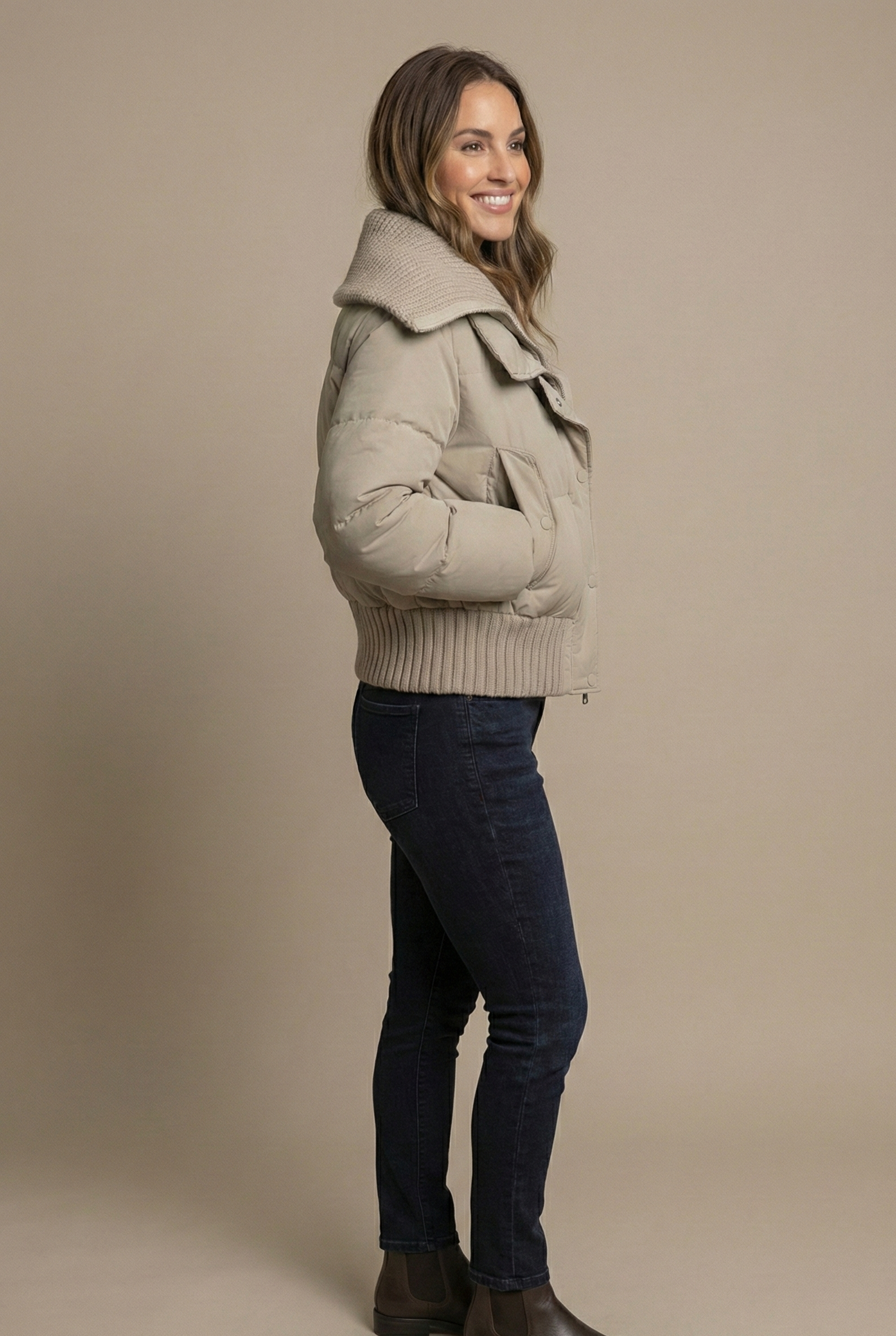 Knit-Trim Padded Bomber Jacket
