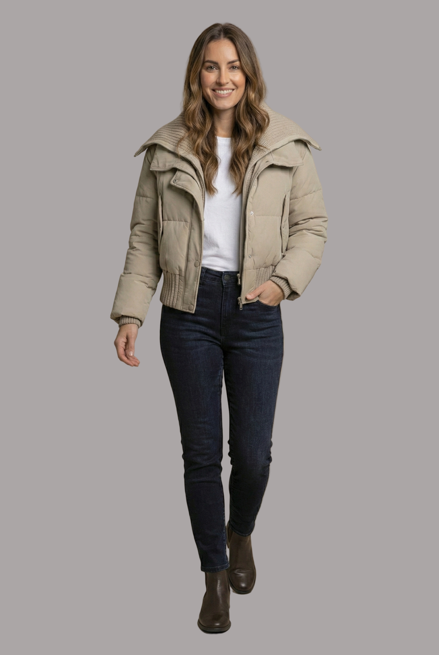 Knit-Trim Padded Bomber Jacket