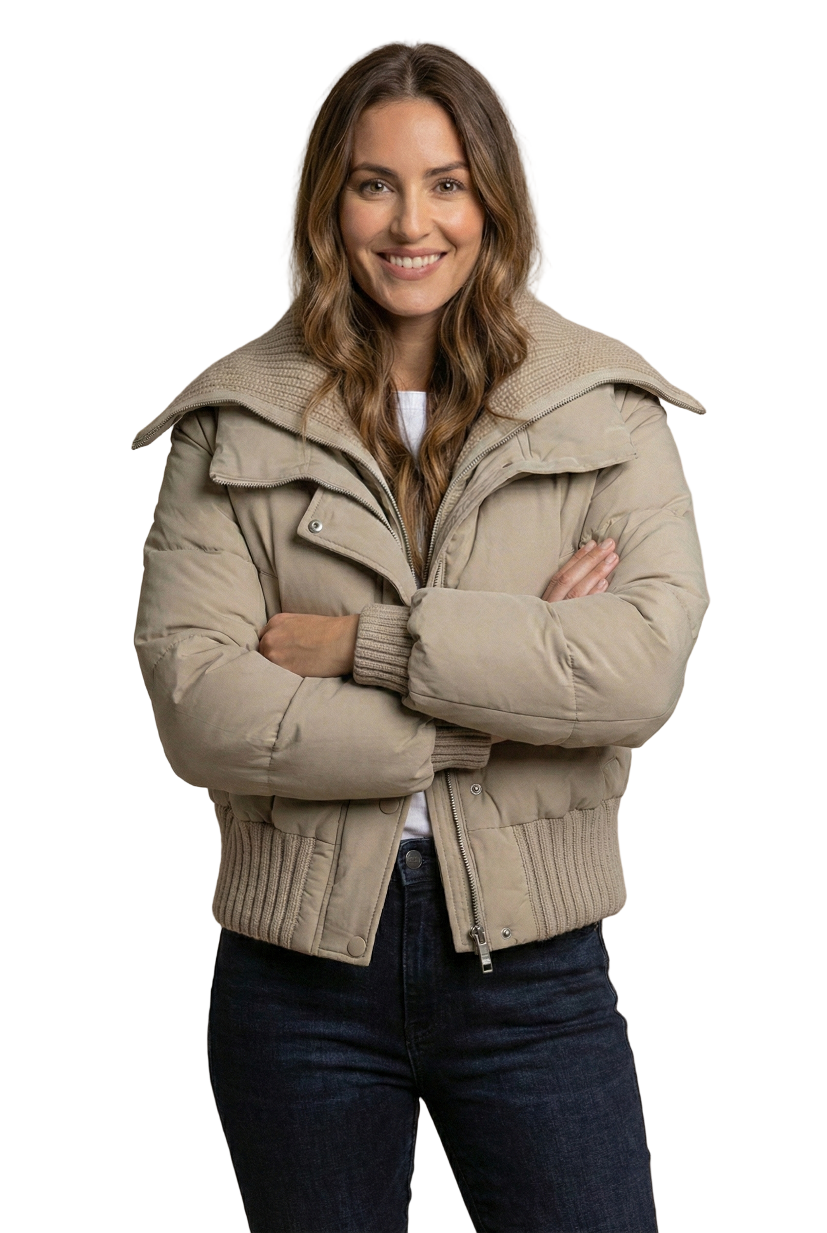 Knit-Trim Padded Bomber Jacket