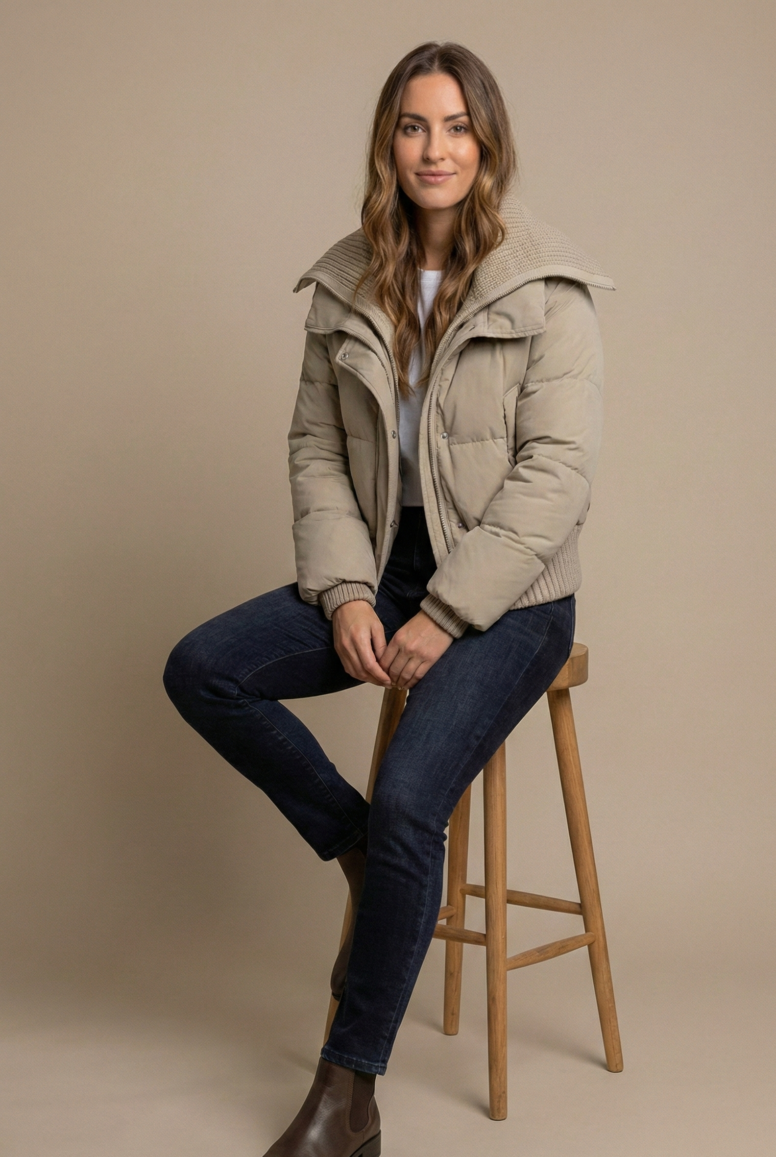 Knit-Trim Padded Bomber Jacket