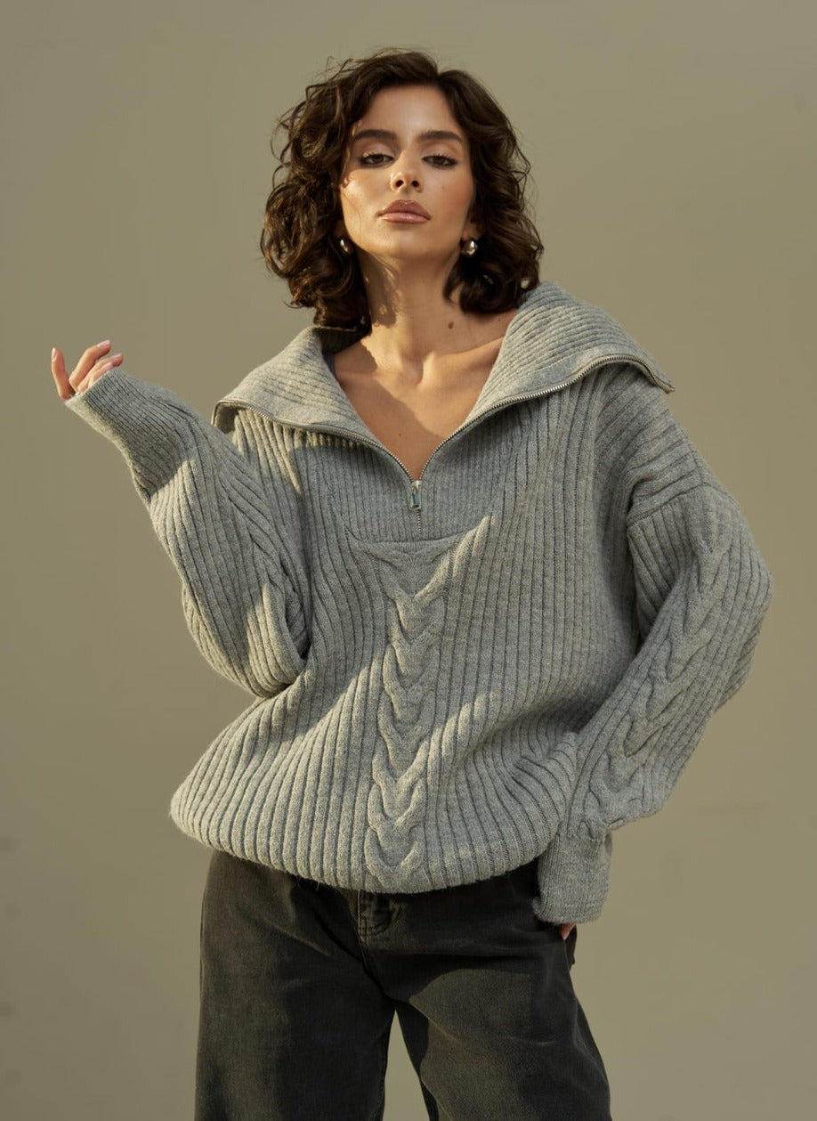 Oversized Half Zip Knitted Sweater