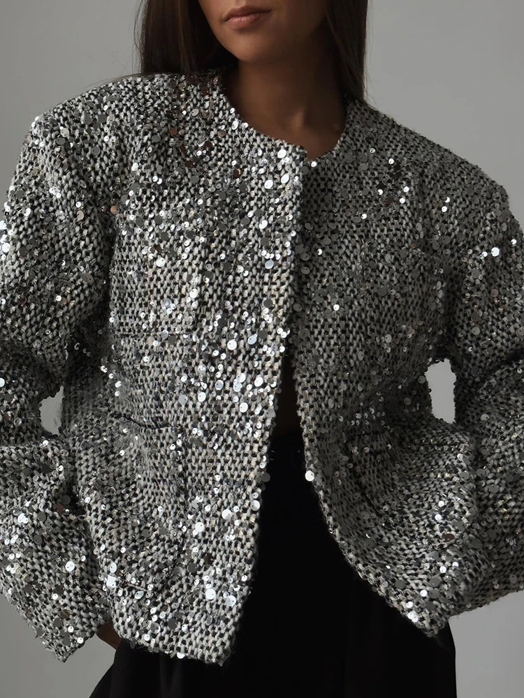 Elegant Sequin Tweed Jacket