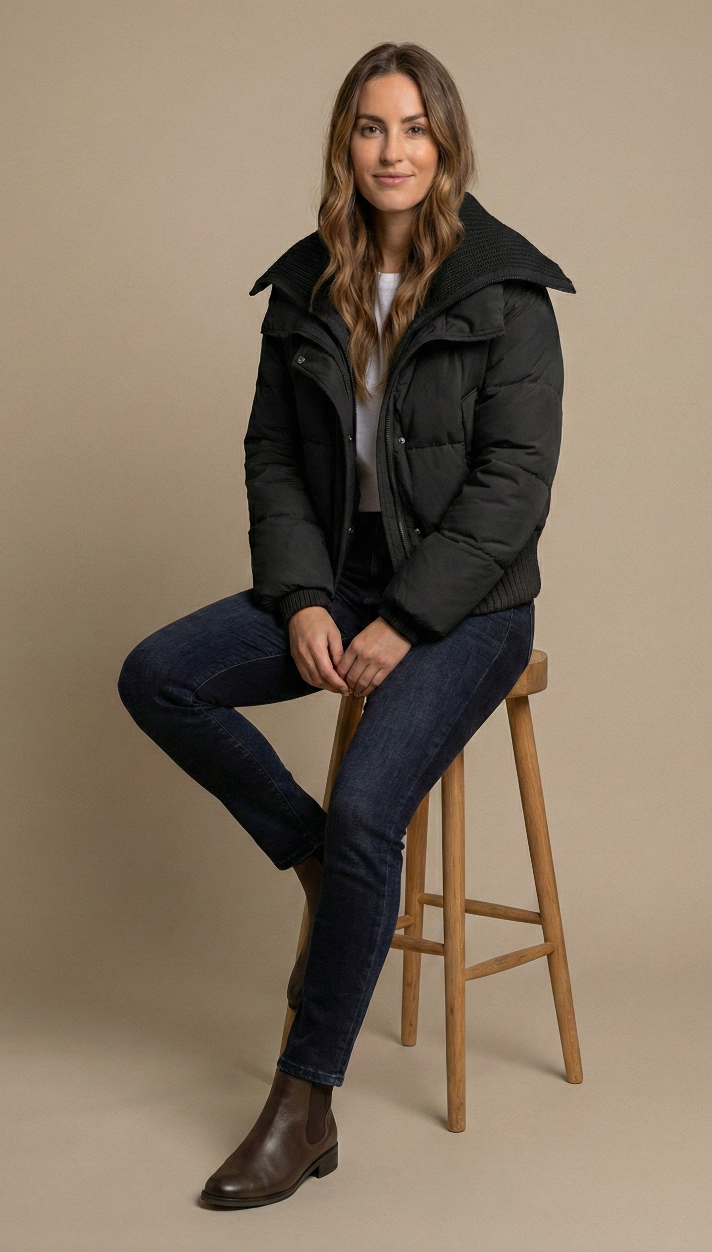 Knit-Trim Padded Bomber Jacket