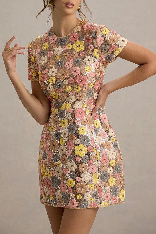 Floral Sequin A-Line Mini Dress