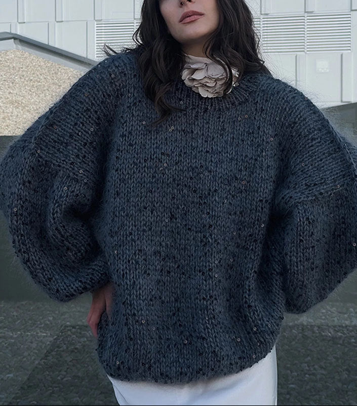 Mohair-Blend Lantern Sleeve Sweater