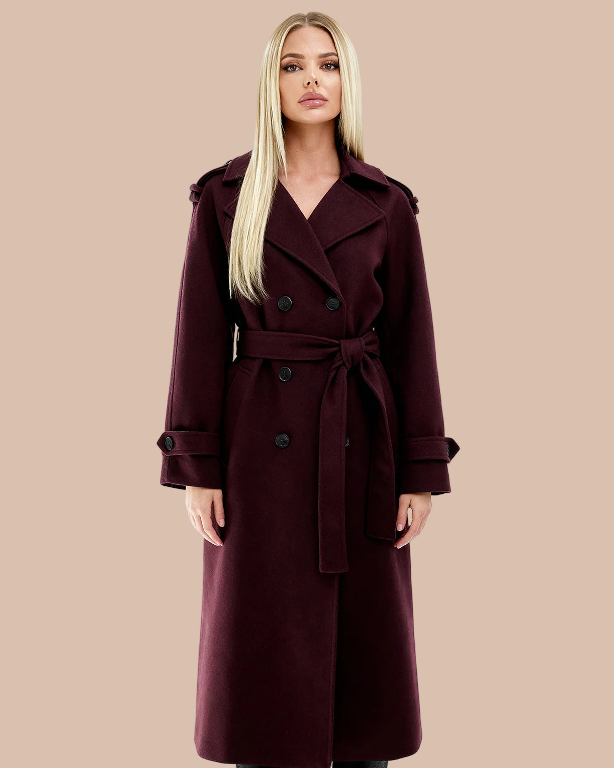 Elegant Burgundy Woolen Coat