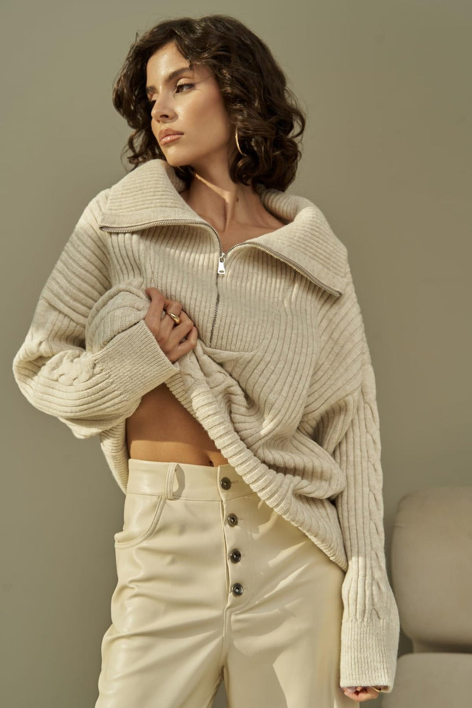 Oversized Half Zip Knitted Sweater