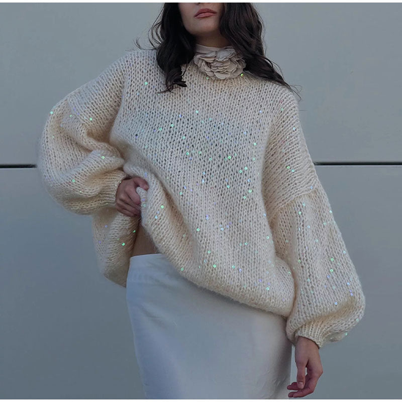 Mohair-Blend Lantern Sleeve Sweater