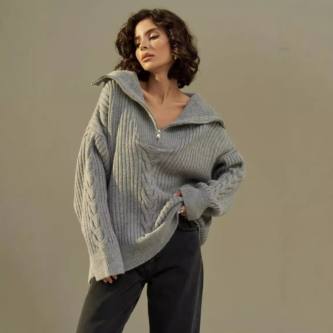 Oversized Half Zip Knitted Sweater