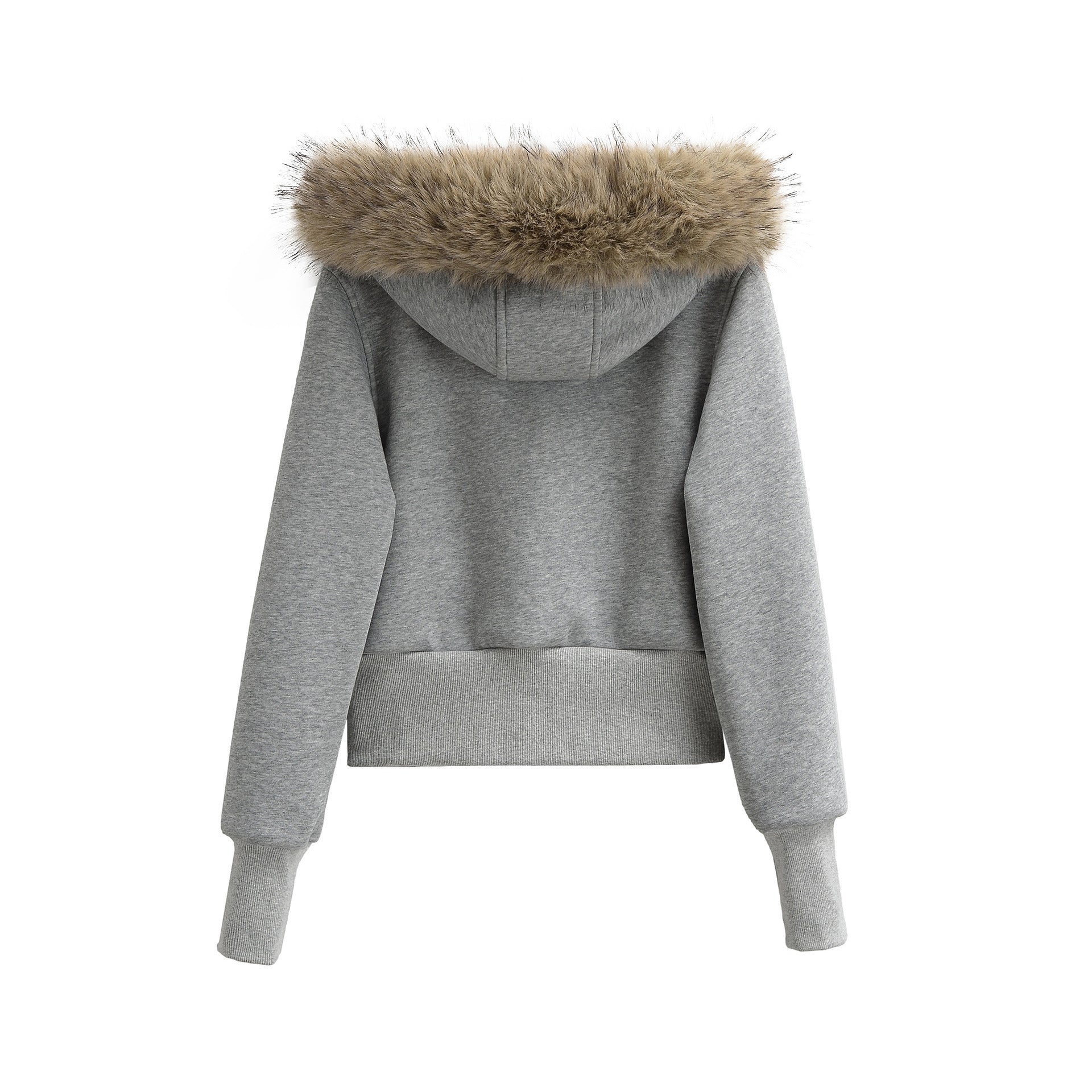 Women’s Zipper Hoodie Jacket with Big Faux Fur Hood
