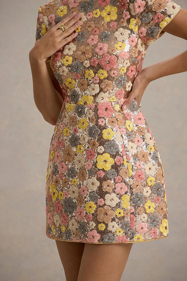 Floral Sequin A-Line Mini Dress