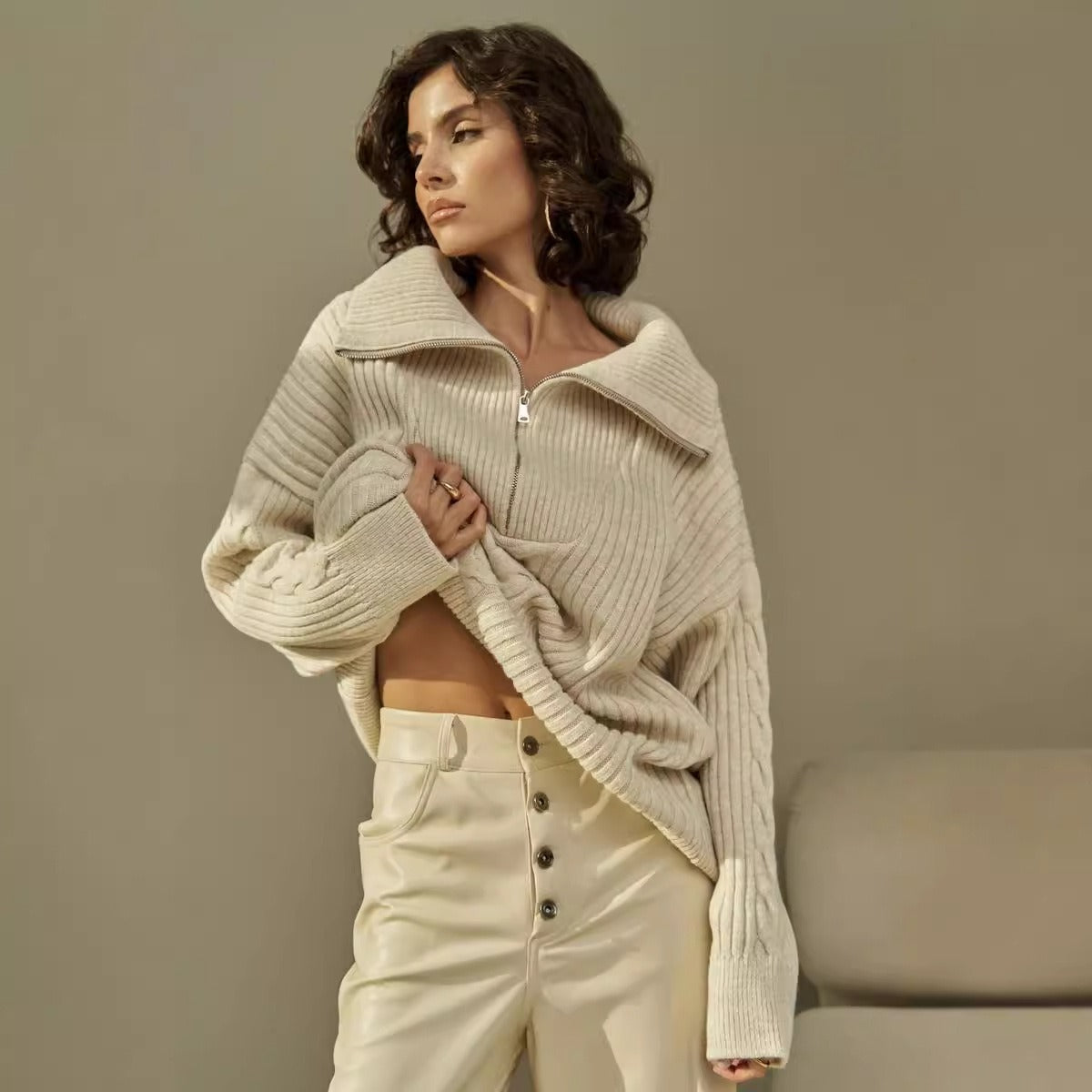 Oversized Half Zip Knitted Sweater