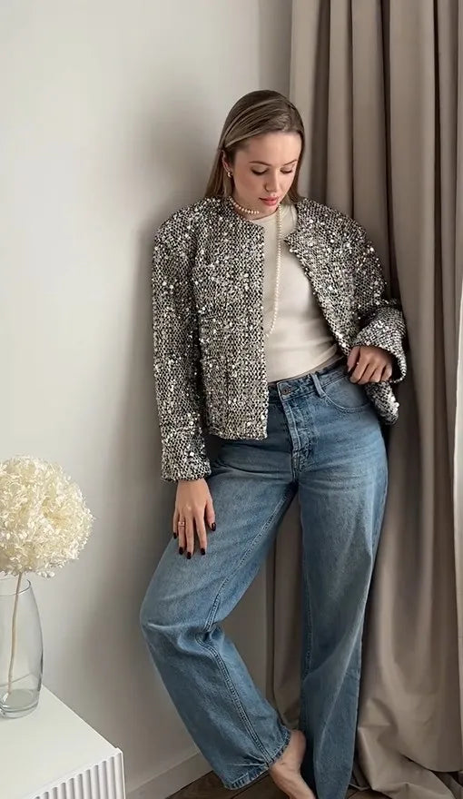 Elegant Sequin Tweed Jacket