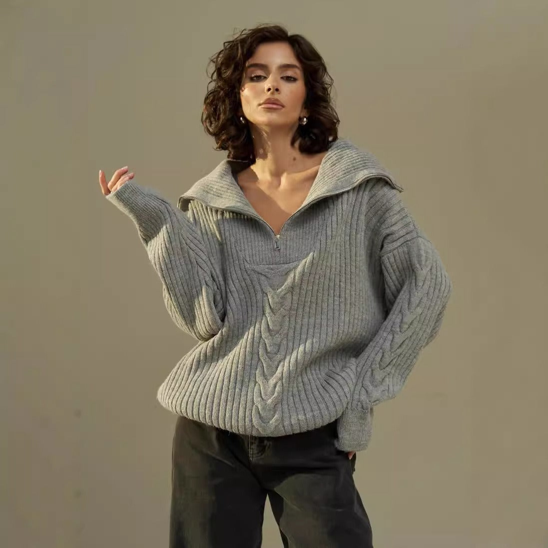 Oversized Half Zip Knitted Sweater