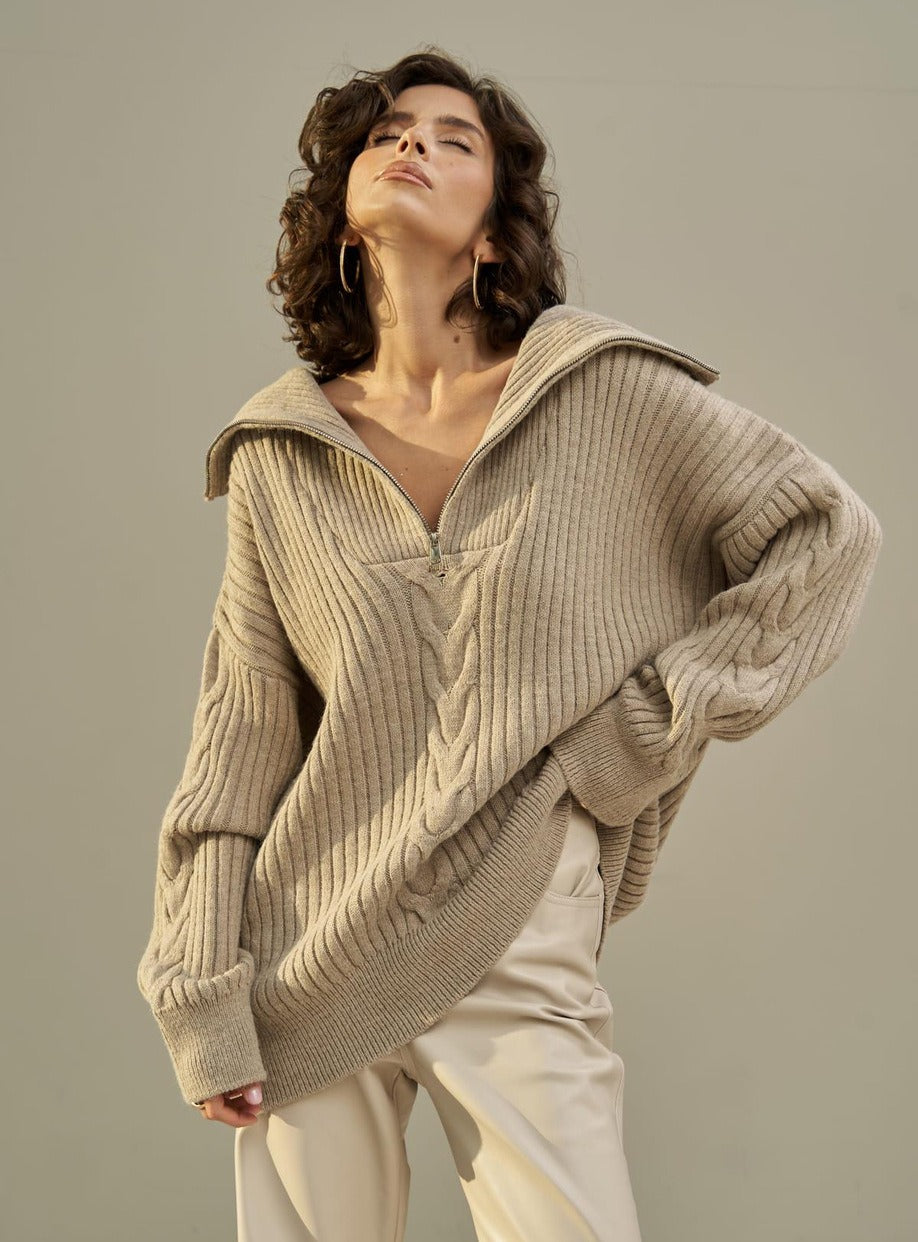 Oversized Half Zip Knitted Sweater