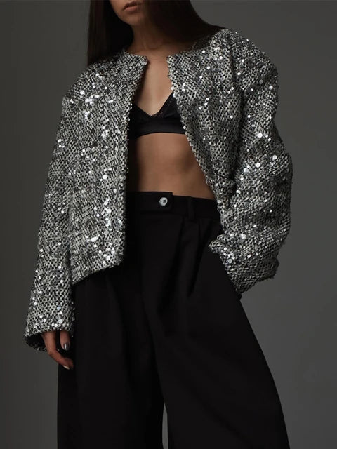 Elegant Sequin Tweed Jacket
