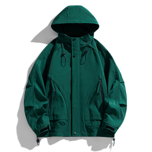 Green jacket with a hood on a white background