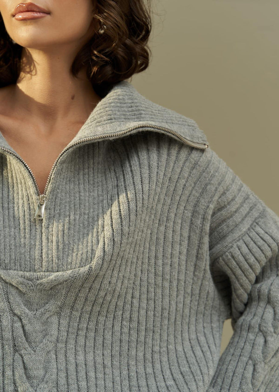 Oversized Half Zip Knitted Sweater