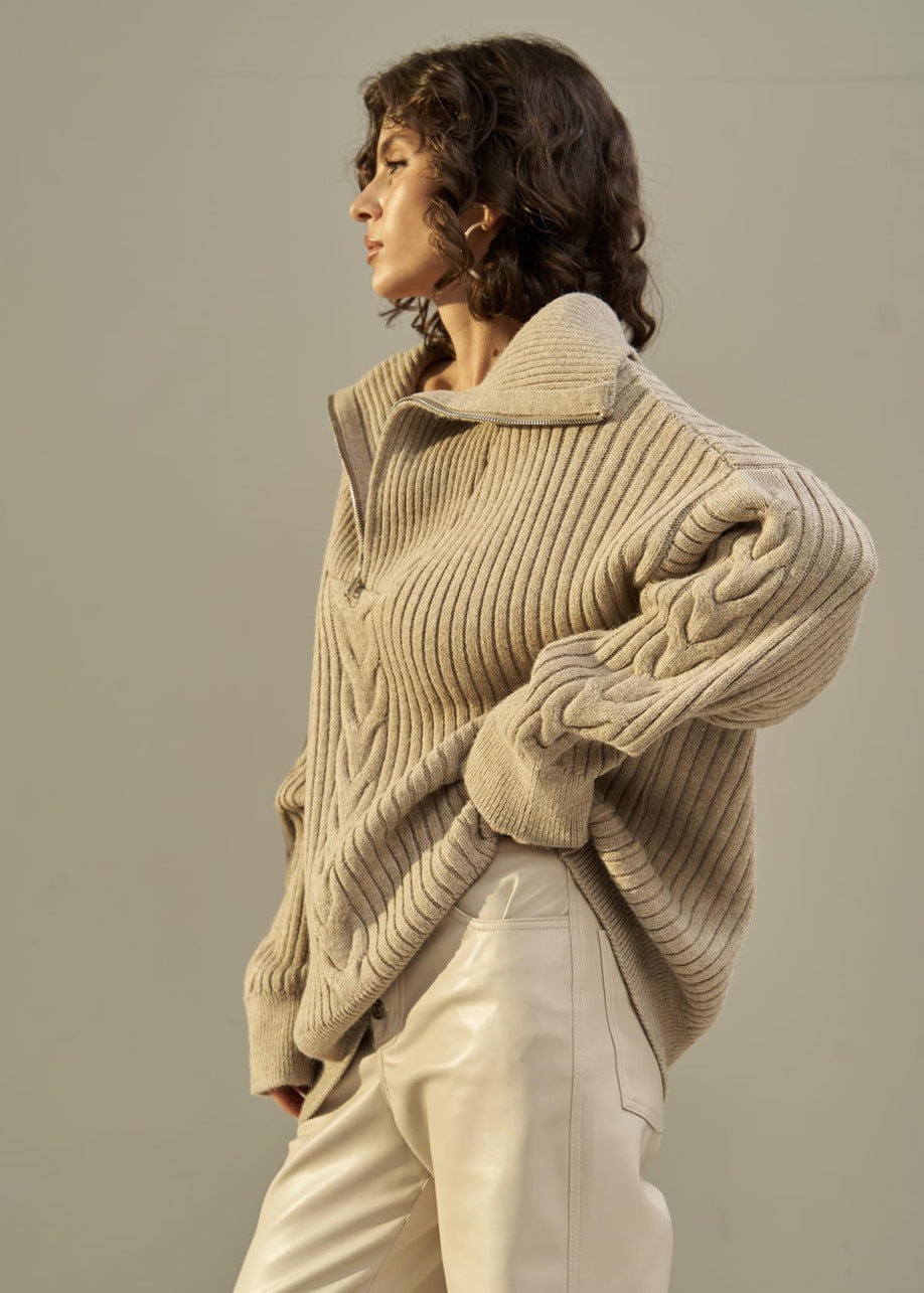 Oversized Half Zip Knitted Sweater