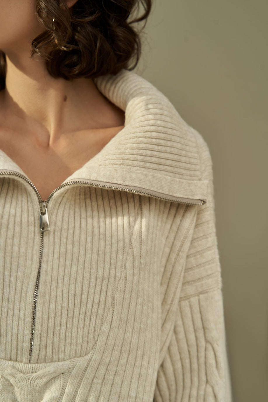 Oversized Half Zip Knitted Sweater
