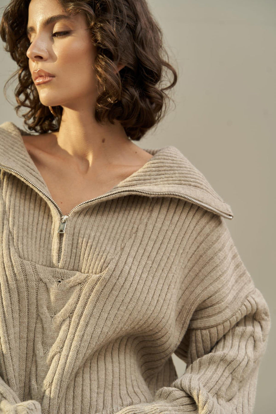 Oversized Half Zip Knitted Sweater