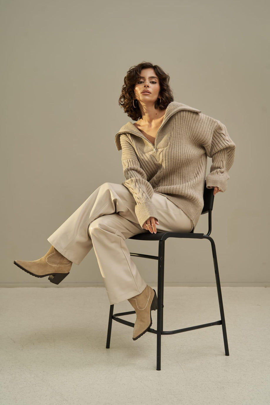 Oversized Half Zip Knitted Sweater