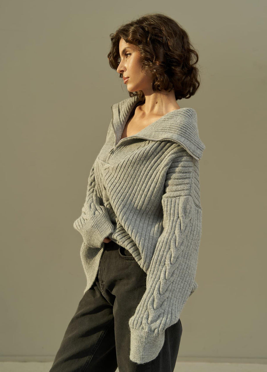 Oversized Half Zip Knitted Sweater