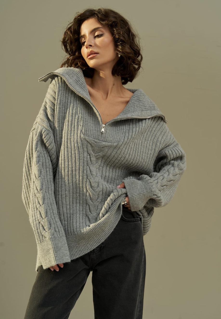 Oversized Half Zip Knitted Sweater