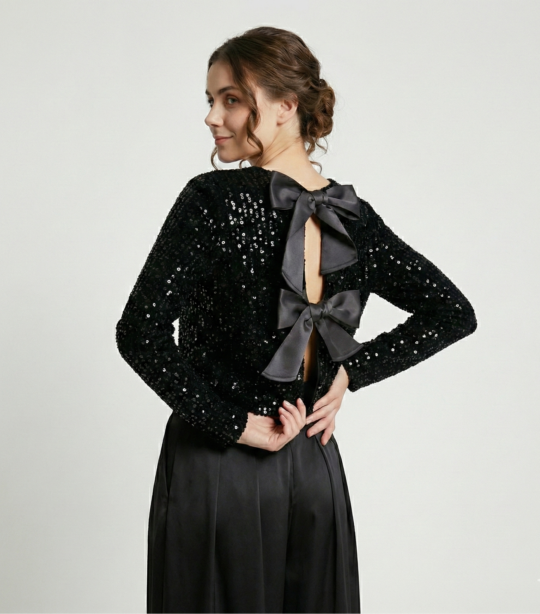 Pailletten-Strickjacke mit Schleife für Damen