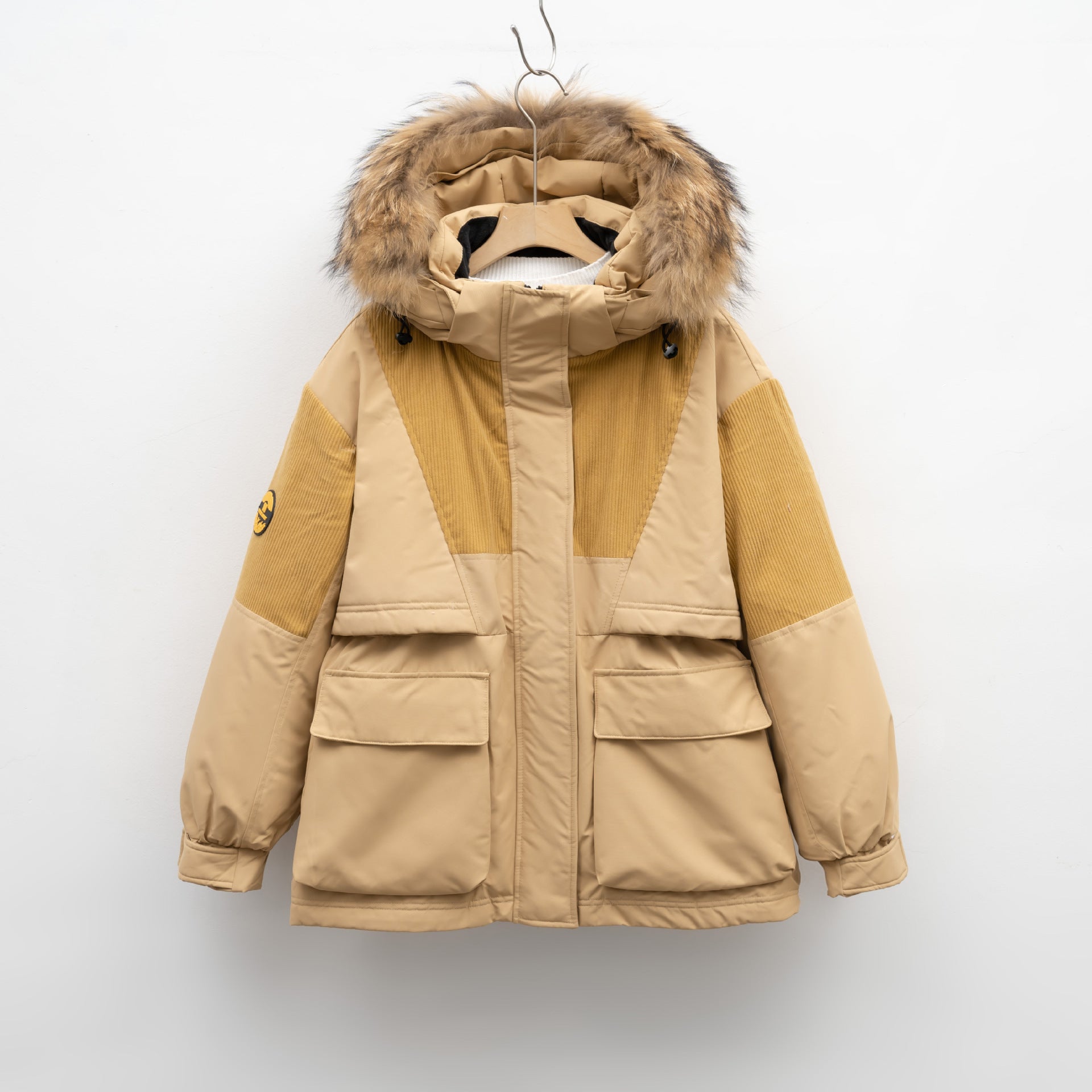 Women’s Yellow Thick Puffer Jacket with Faux Fur Hood