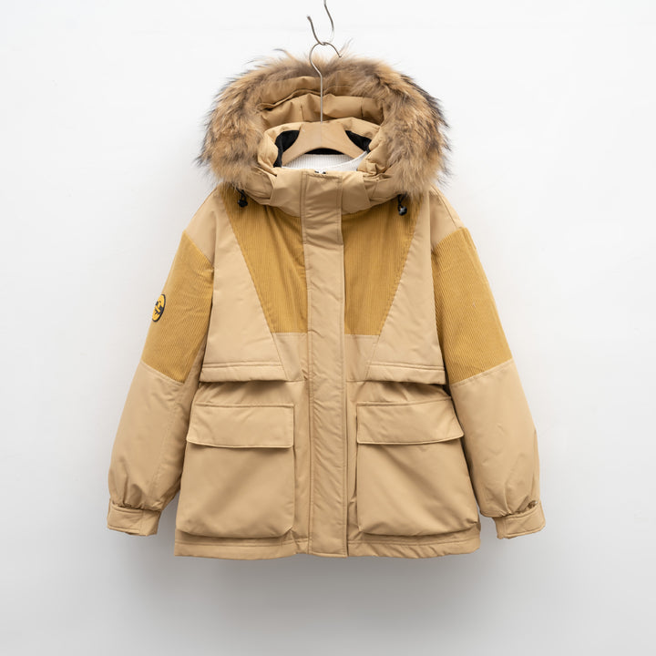 Women’s Yellow Thick Puffer Jacket with Faux Fur Hood