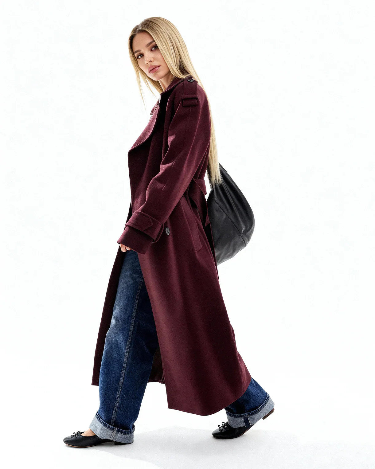 Elegant Burgundy Woolen Coat