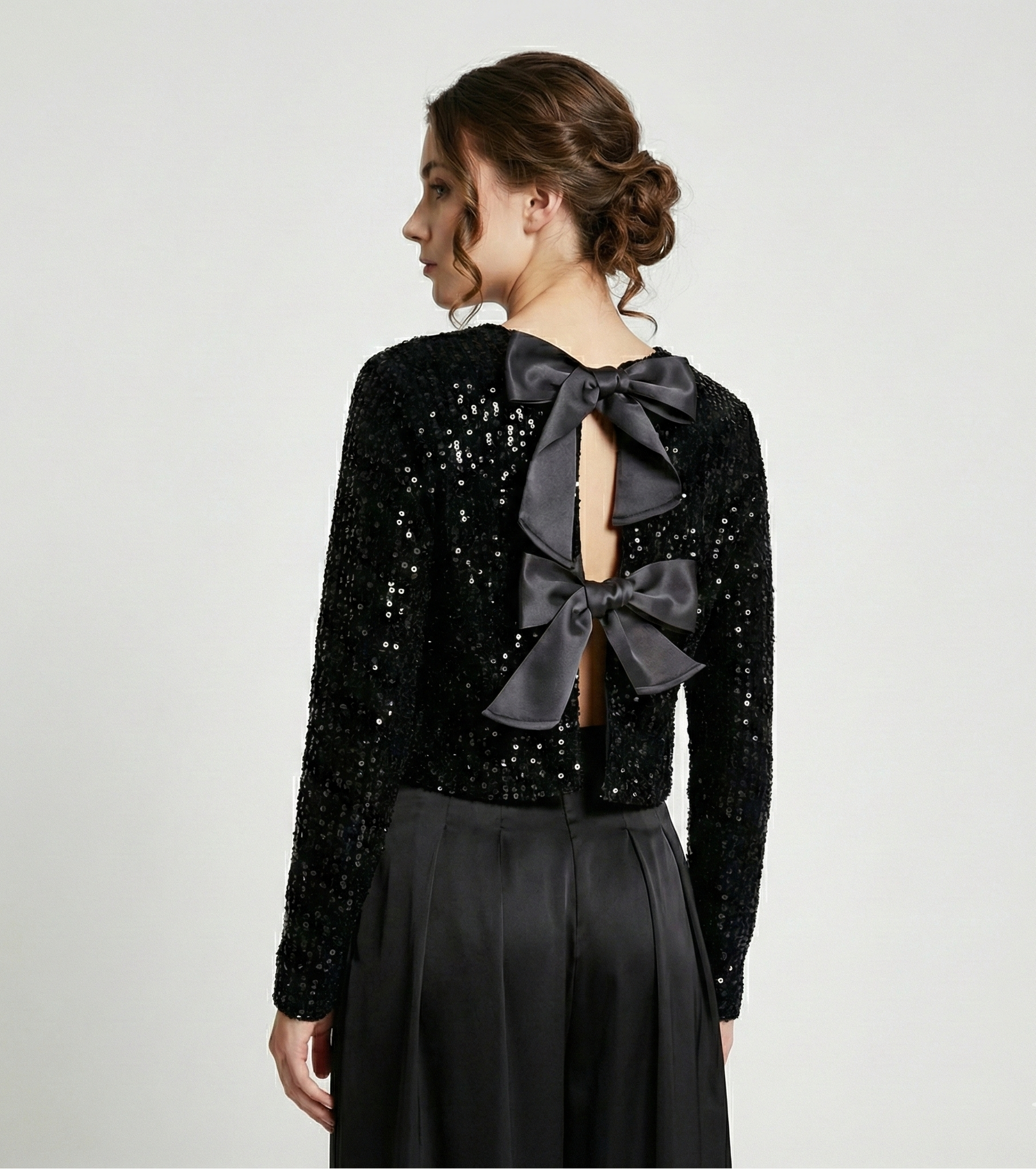 Pailletten-Strickjacke mit Schleife für Damen