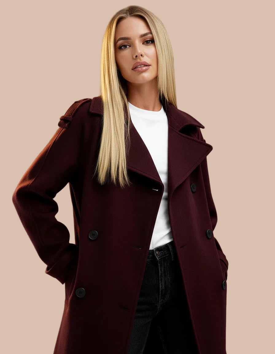 Elegant Burgundy Woolen Coat
