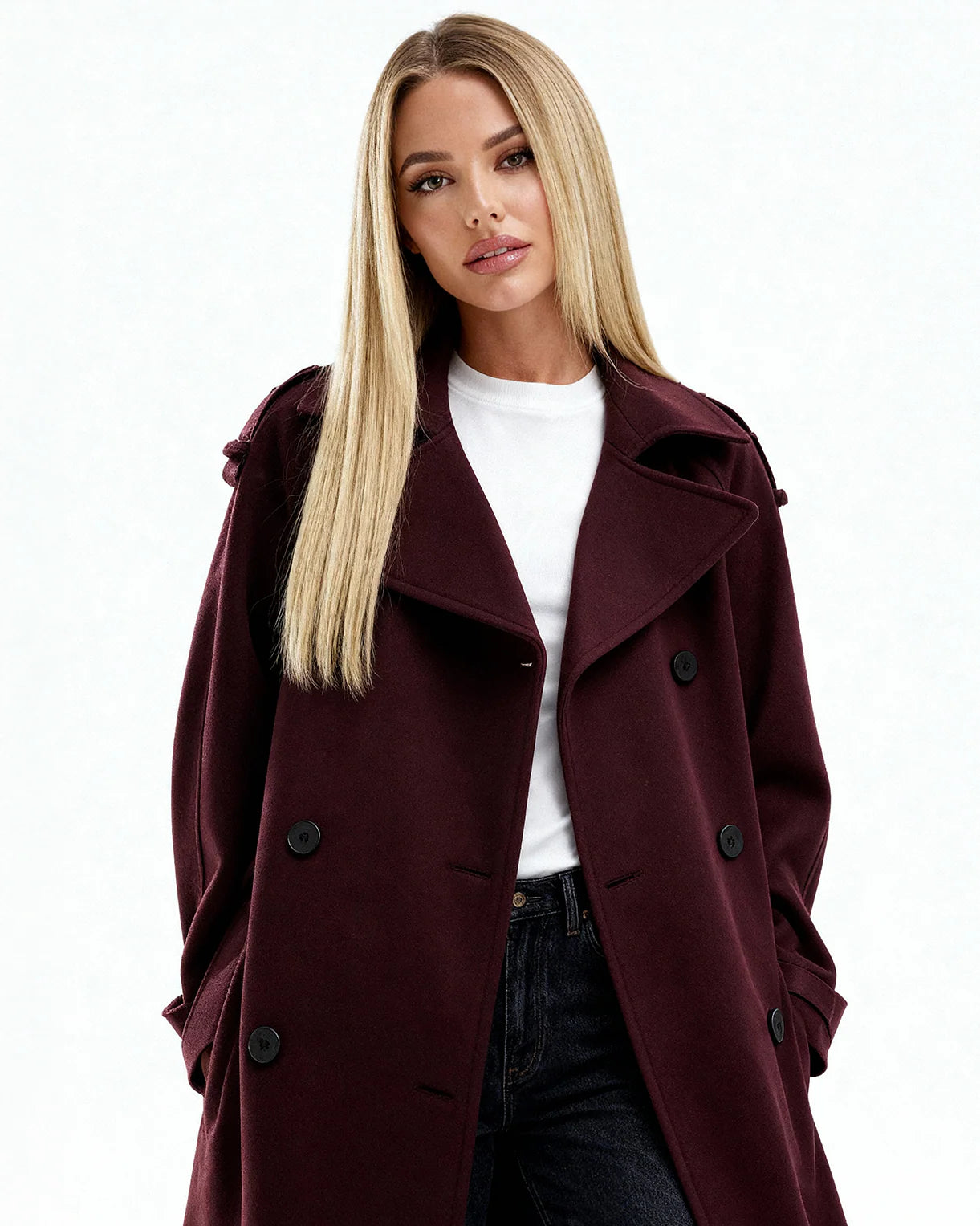 Elegant Burgundy Woolen Coat